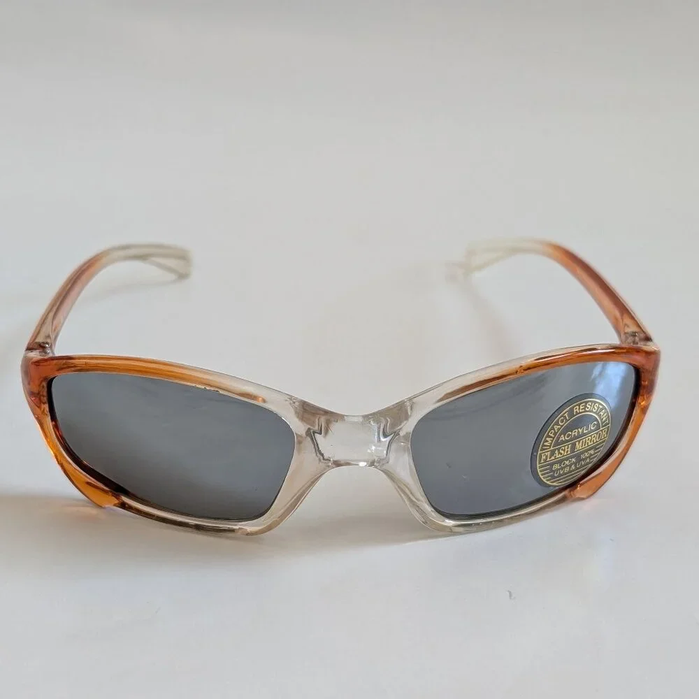 NWT Vintage 90's Kids Acetate Sporty Sunglasses (2 Tone Crystal Orange)